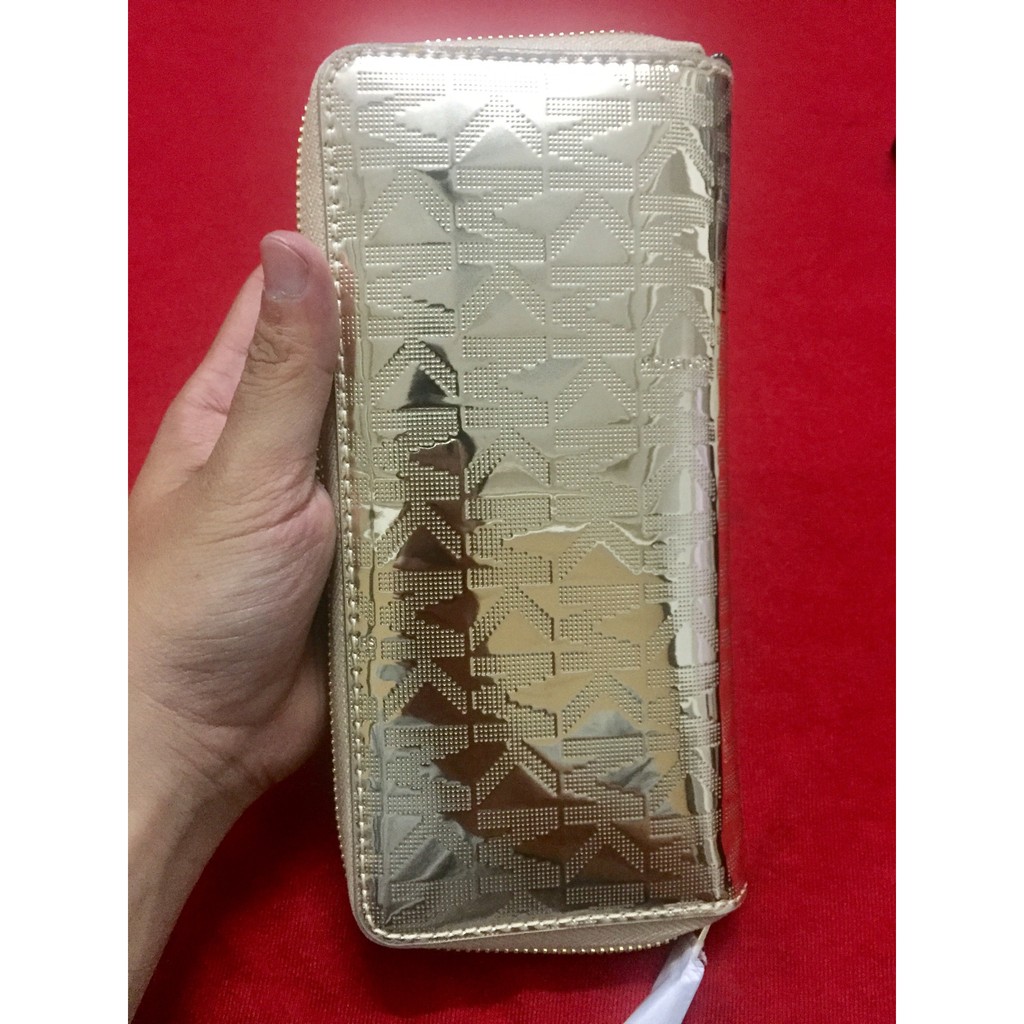 Bóp ví Nữ cao cấp Michael Kor Michael Kors Pale Gold Signature Mirror Metallic Zip Around Continental Wallet