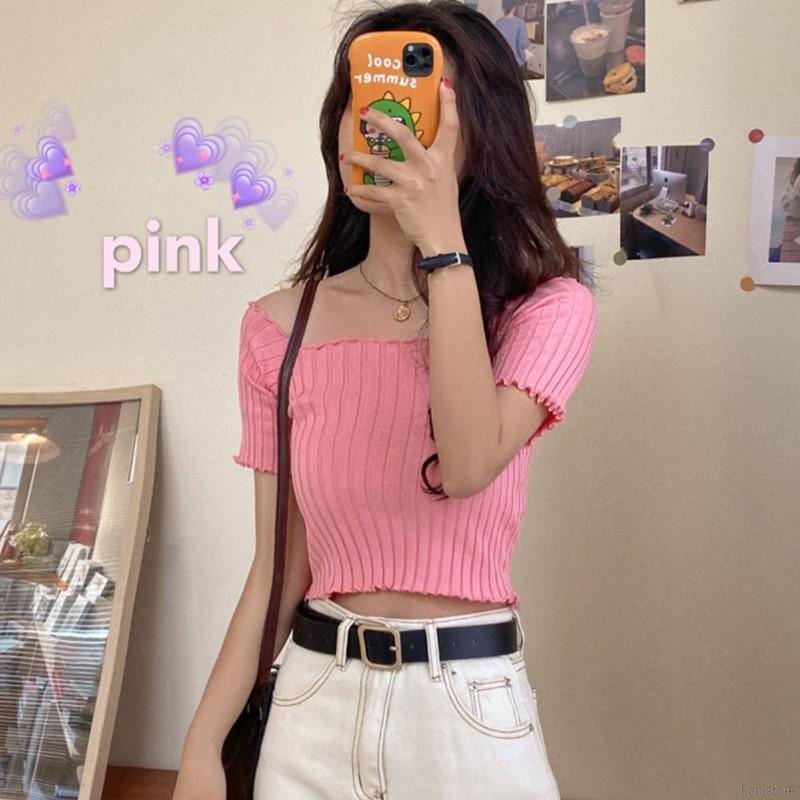 Áo Croptop Dệt Kim Tay Ngắn Thiết Kế Trễ Vai Gợi Cảm | BigBuy360 - bigbuy360.vn