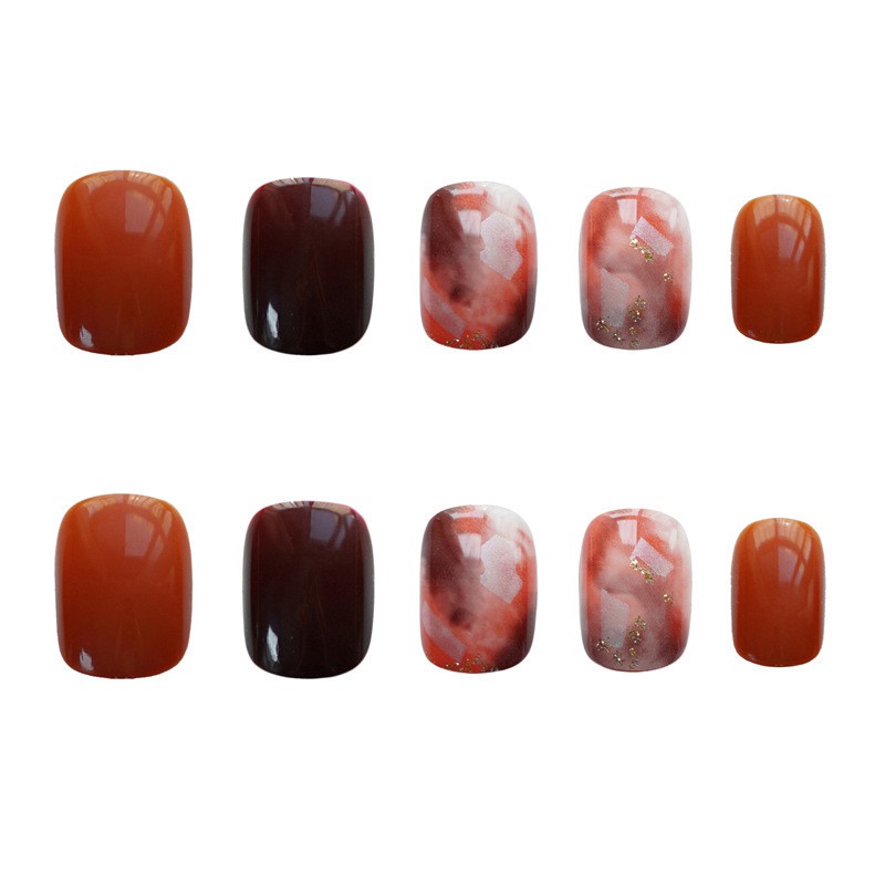 Bộ 24 móng tay giả Nail Nina trang trí Orande coffee mã PD-11【Tặng kèm dụng cụ lắp】