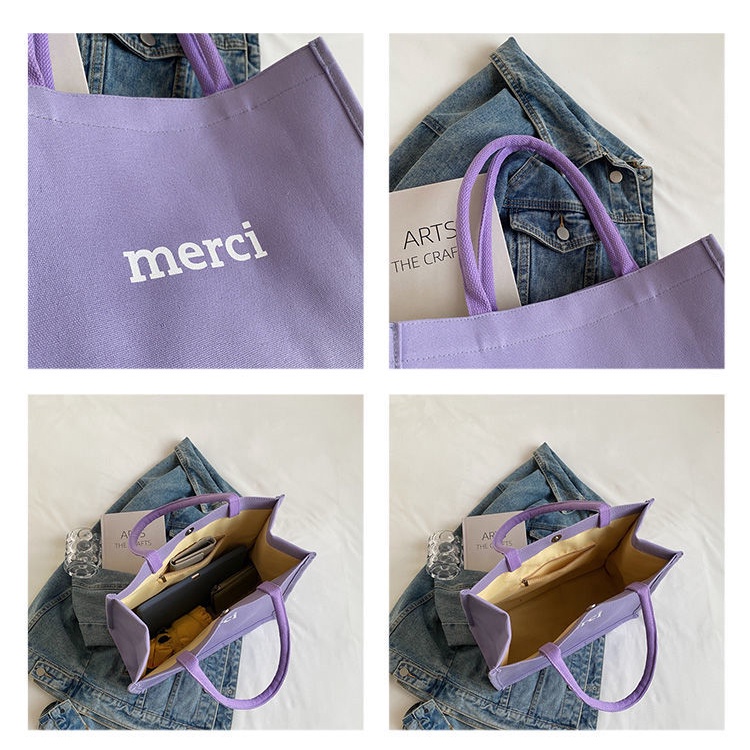 Merci Túi Xách Nữ Vải Canvas Cỡ Lớn 2022 Thời Trang Hàn Quốc túi đeo vai Túi máy tính xách tay túi mua sắm siêu thị