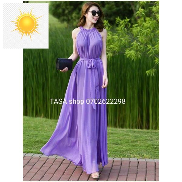 👳 TCO-Ảnh thật Đầm Maxi váy Dài Cổ Xếp Ly Thời Trang TASA (trắng, tím) xòe đi biển thắt nơ eo nhẹ nhàng 👳