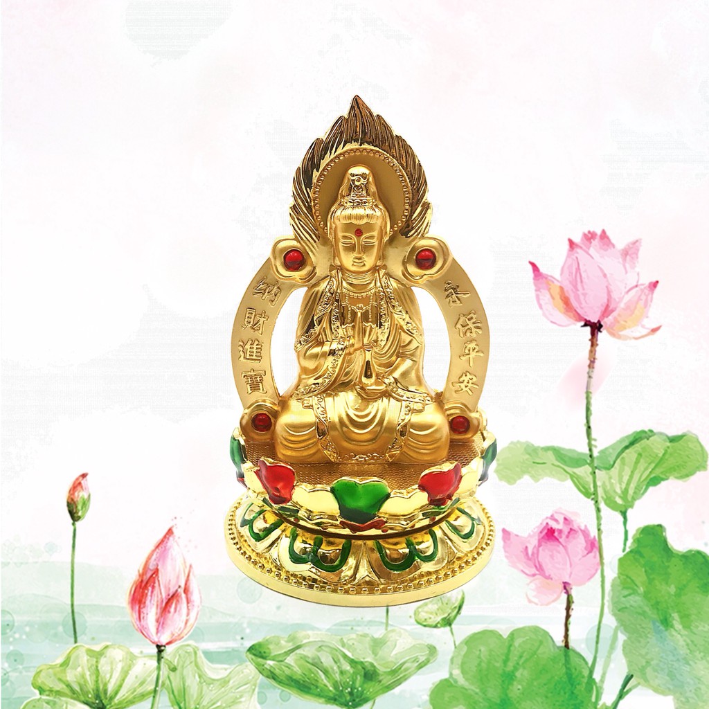 Tượng phật Quan Âm phong thủy 2 mặt đế xoay, thích hợp để xe hơi