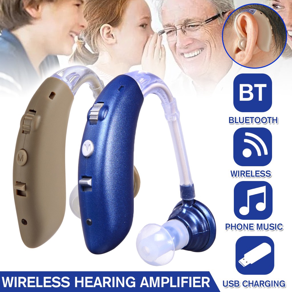 1 chiếc có thể sạc lại không dây Bluetooth mini Máy trợ thính kỹ thuật số Bộ khuếch đại âm thanh Hỗ trợ tai không dây cho người già bị điếc