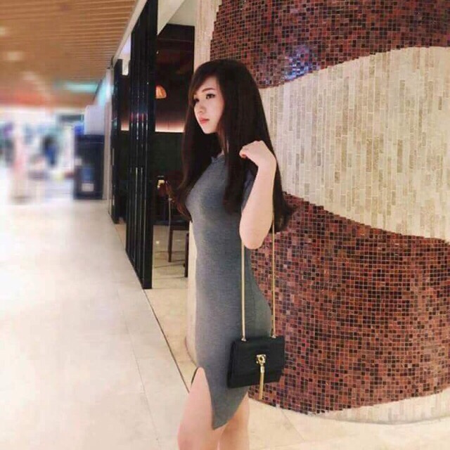 Váy Body Cổ Tròn Xẻ Đùi Tay Ngắn 🌸Chất Thun Gân 🌸 VN10 | BigBuy360 - bigbuy360.vn
