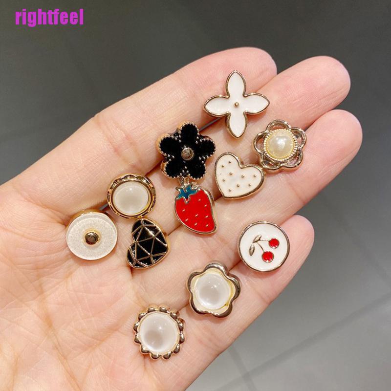 Rightfeel 10PC Shirt Brooch Buckle Pearl Button Neckline Pin Women Cufflinks Decoration