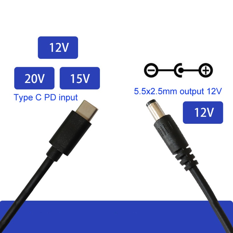 Dây Cáp Chuyển Đổi IWO USB C / Type-C PD Sang 12V 5.5x2.5mm