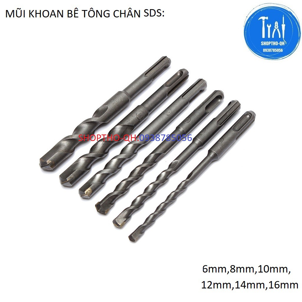 Mũi Khoan Bê Tông Chuyên Dụng Đầu Gài dài 150mm Phi 6mm-16mm.