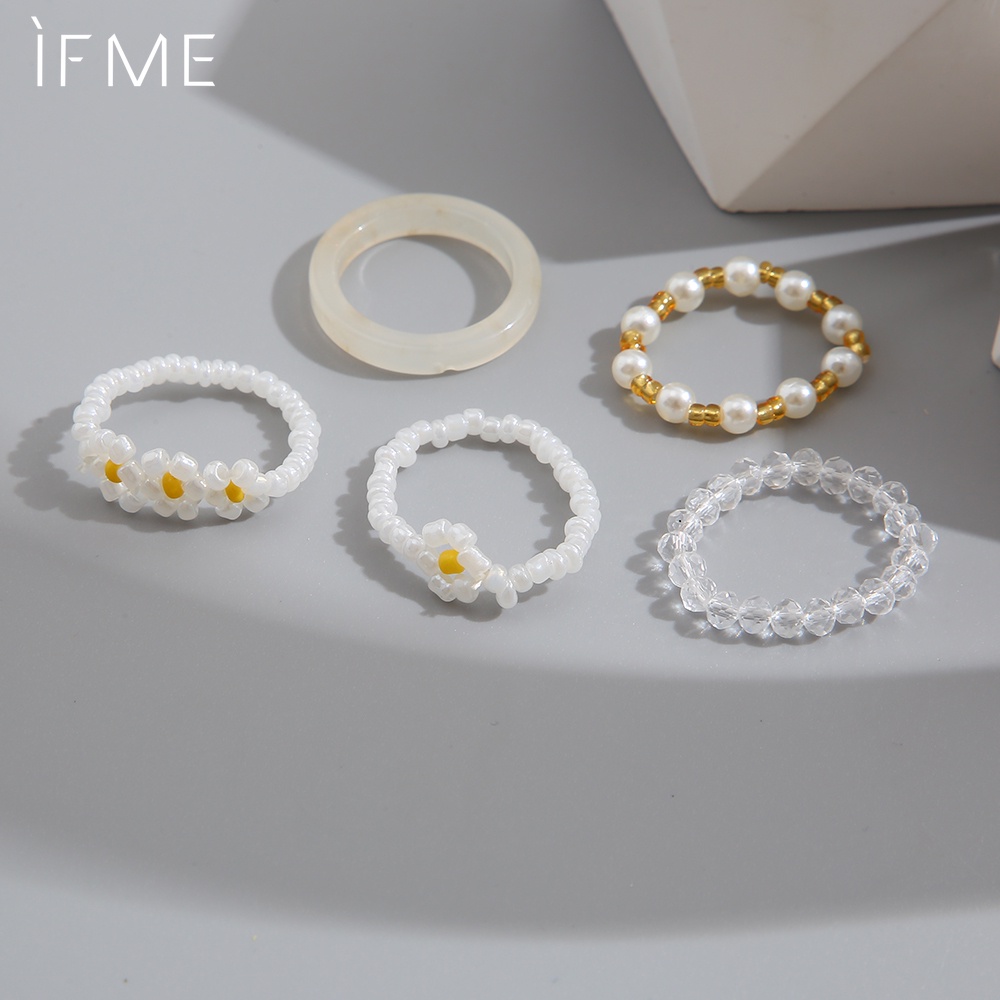 IF ME Set 5 nhẫn   kim loại đính hạt thời trang cho nữ