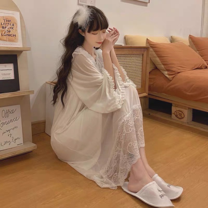 Đầm ngủ voan trắng tiểu thư siêu đáng yêu