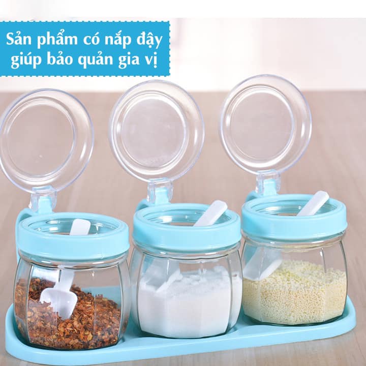 Bộ Lọ Đựng Gia Vị Kèm Thìa Gồm 3 Lọ Gia Vị Có Nắp Hàng Cao Cấp Nhựa Việt Nhật Mã 2938 - Lê Gia Shop