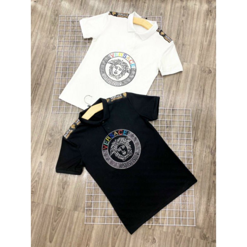 Áo thun nam nữ VERSACE thêu mặt người cổ bẻ- hàng thật vải xịn cotton 💯 co dãn 4 chiều thoáng mát -đẳng cấp hàng hiệu