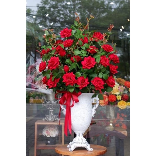 Bình Hoa hồng giả,hoa lụa chất liệu nhung tươi tắn giống thật, trang trí nội thất,phòng ngủ,phòng khách,làm quà tặng