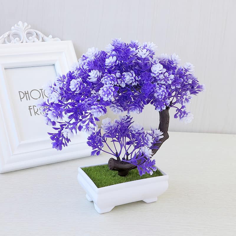 Chậu cây bon sai tài lộc phú quý để bàn trang trí - cây giả mini - kèm chậu cắm sẵn như mẫu Milkdecor-02