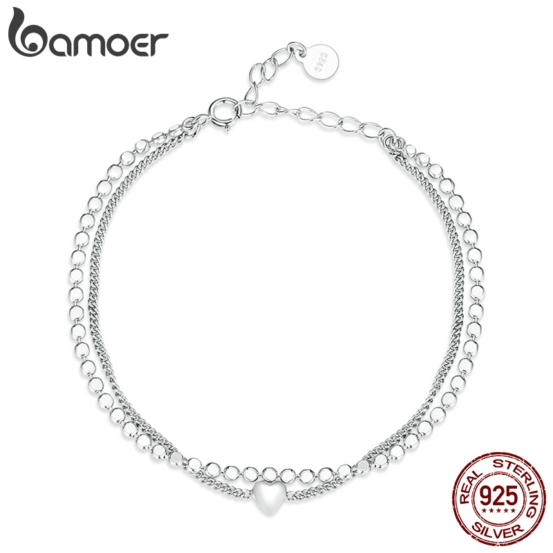 Vòng Tay Bamoer Bạc 925 Thiết Kế Mặt Trái Tim Đơn Giản