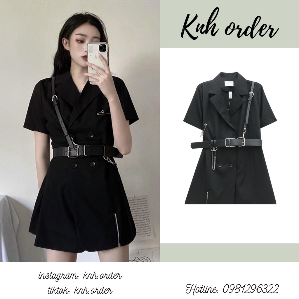 Váy vest đai đen nữ mua hè đi kèm phụ kiện có sẵn ảnh khách mặc ở cuối
