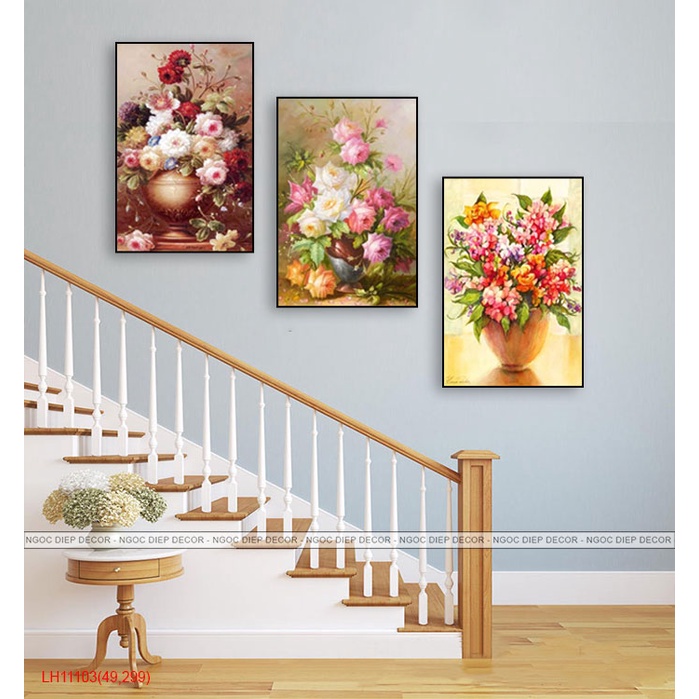 Tranh dán tường trang trí cầu thang kích thước 20x30cm x 3 tấm, kèm băng dính xốp
