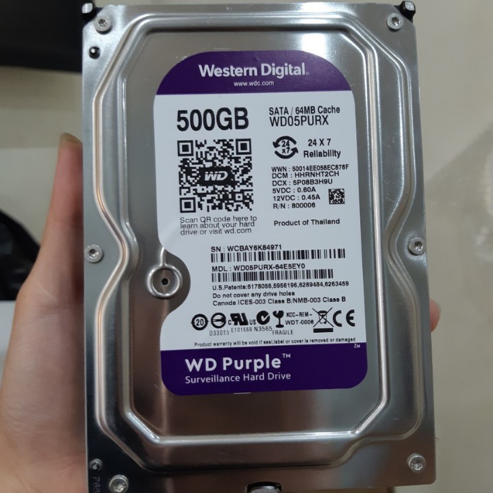 Ổ cứng HDD 500GB Western tím hàng bảo hành 24 tháng