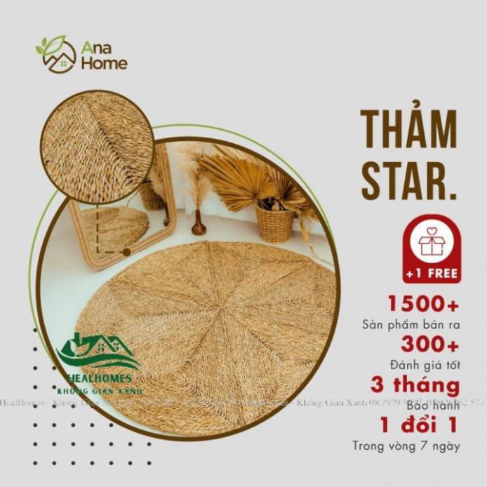 Thảm cói trải sàn hình Sao siêu dày trang trí phòng khách, chỗ vui chơi cho trẻ, đồ thủ công mỹ nghệ xuất khẩu/HealHomes