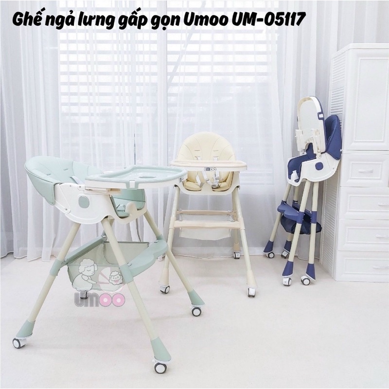 Ghế ăn dặm ngã lưng gấp gọn có bánh xe Umoo-UM05117