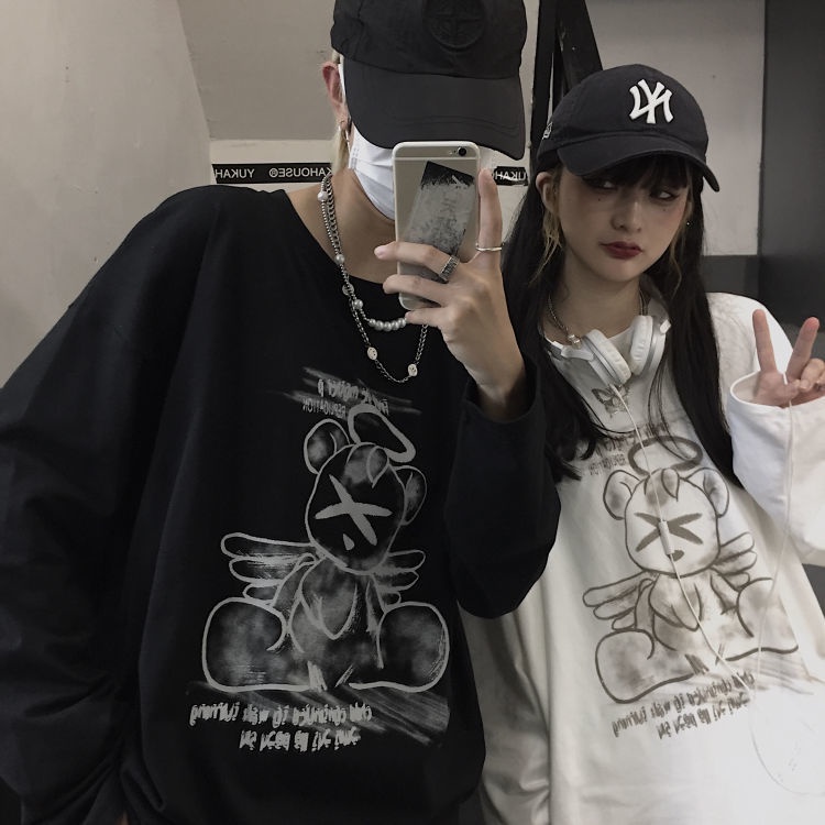 [Mã 11FASHIONSALE1 giảm 10K đơn 50K] 【Keroro】ÁO phông dài tay nam nữ form rộng hoạt tiết gấu đáng yêu mặc đôi siêu đẹp