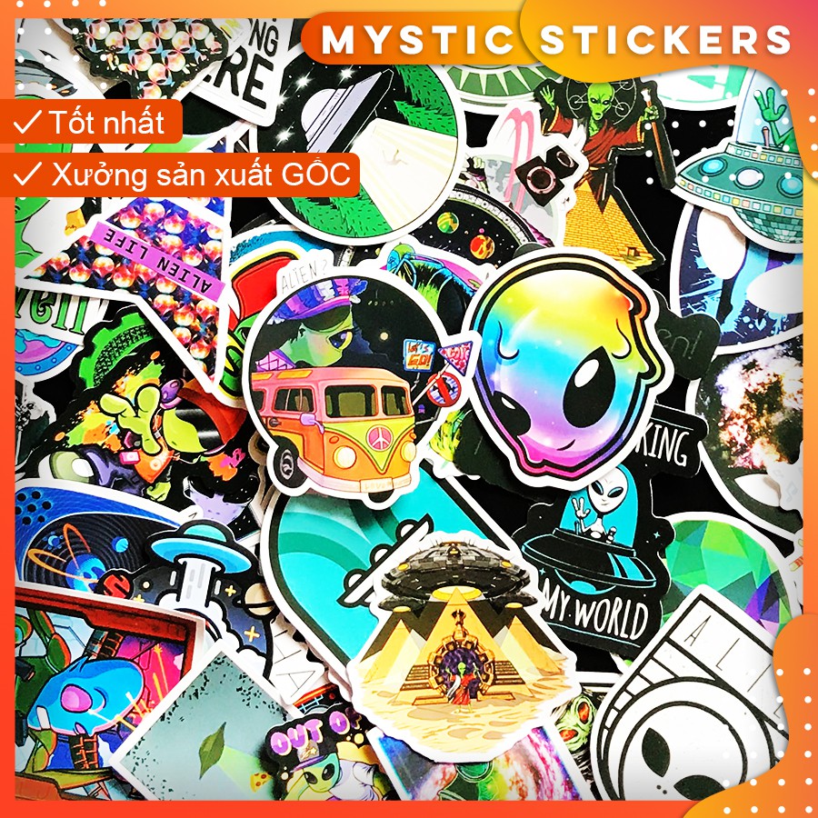 [ALIEN-UFO] 50 Sticker chống nước/ trang trí, set mix ,dán xe laptop mũ bảo hiểm vali...