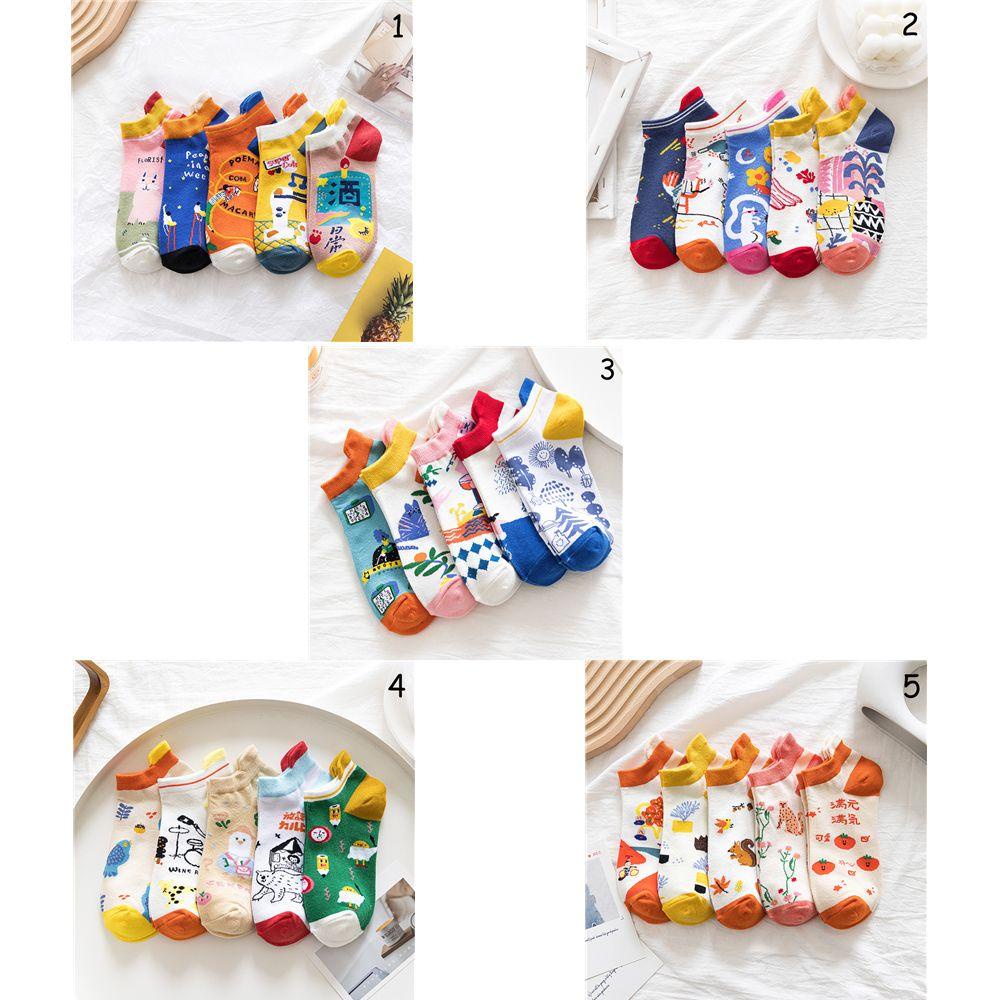 Bộ 5 Đôi Vớ Cotton Ngắn Nhiều Màu Dễ Thương Cho Nữ