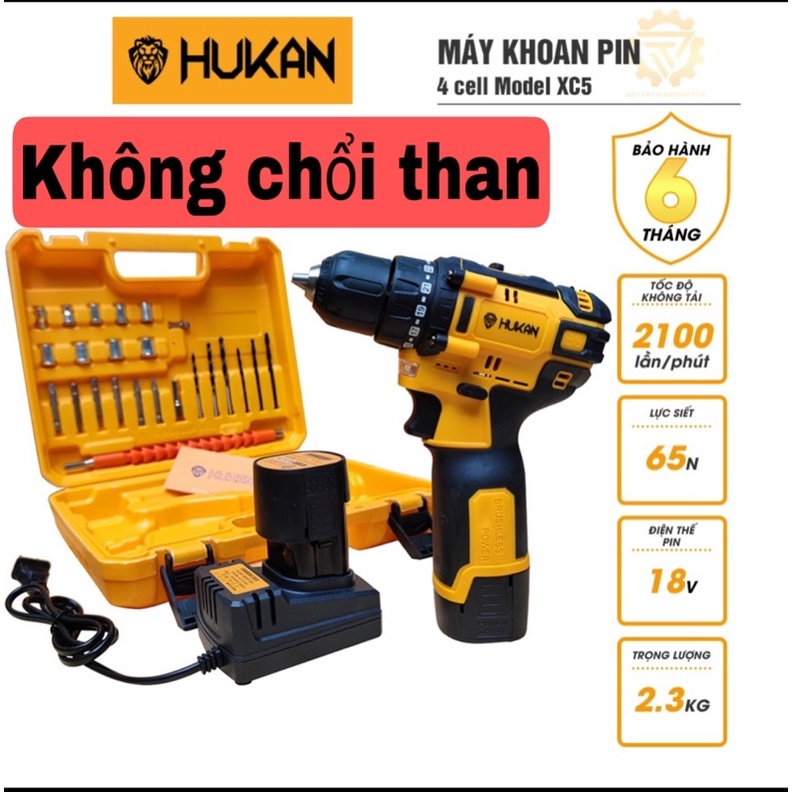Máy khoan pin HUKAN 18V 4 cell Model HK-XC5 không chổi than tặng kèm 24 phụ kiện CHẤT LƯỢNG CAO