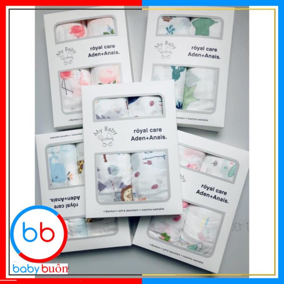 Set 2 khăn Aden Anais 100% sợi tre mềm mịn kèm hộp đựng, Khăn đa năng sợi tre 1m2x1m2 cho bé