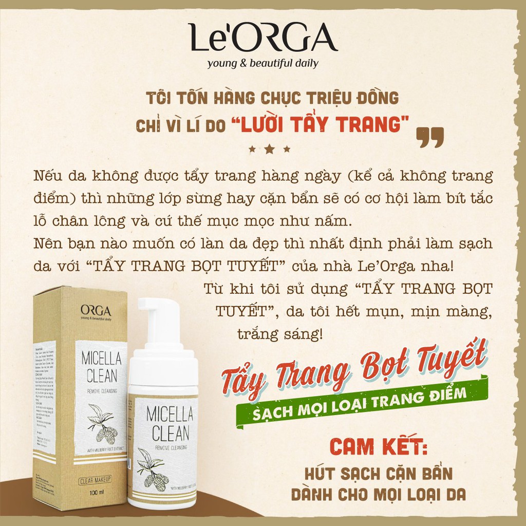 Tẩy Trang Bọt Tuyết Le'Orga - 2 in 1 Nước Làm Sạch Và ngừa mụn Cho Da Dầu, Da Mụn, Da Nhạy Cảm 100ml | BigBuy360 - bigbuy360.vn