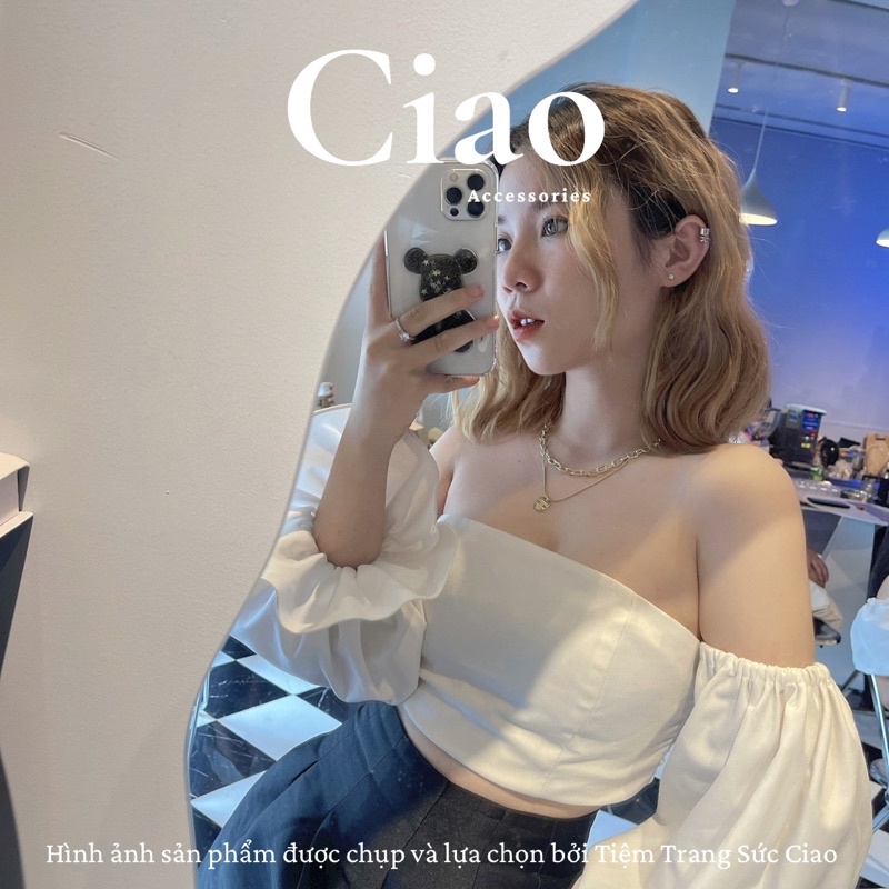 [TRENDY] Dây chuyền/ Vòng cổ titan không gỉ thiết kế dây 2 lớp phong cách Elles Button Ciao