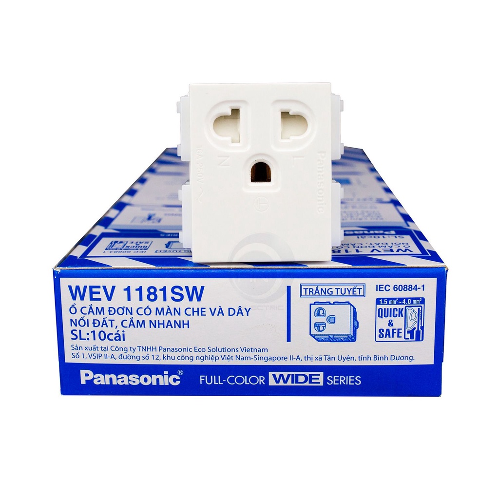 PANASONIC Ổ Cắm Đơn 3 Chấu 16A Có Màn Che WEV1181SW WIDE - Hàng Chất Lượng - BH 12 Tháng