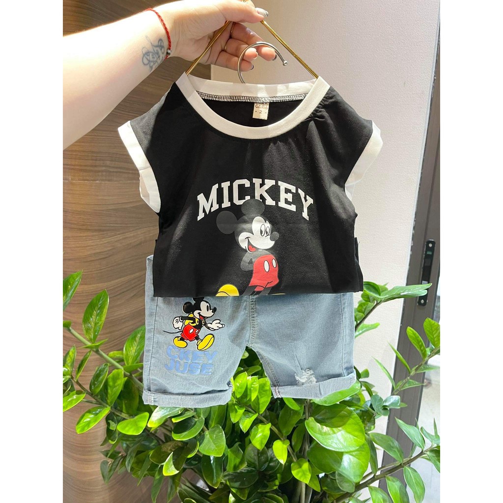 SET ÁO THUN BÉ TRAI, ÁO PHÔNG, THUN COTTON TRẺ EM BA LỖ MICKEY VÀ QUẦN JEAN SIZE TỪ 1 - 4 TUỔI 2021 S1181