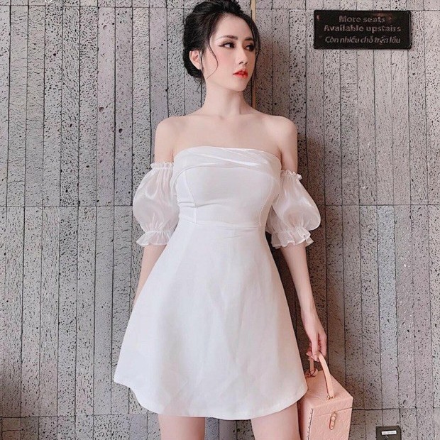 Đầm dự tiệc trễ vai tay phồng lịch sự quý cô