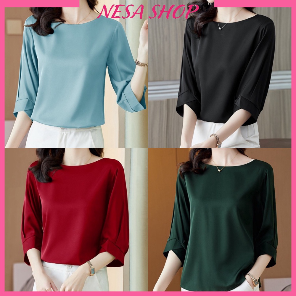 Áo kiểu nữ đẹp tay lỡ cổ tròn NeSa Shop, chất liệu Mango thấm hút mồ hôi, áo kiểu nữ nhiều màu,AKH.57