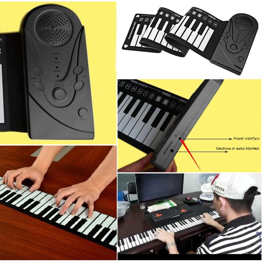 Đàn Piano Điện Tử Cuộn Dẻo 49 Phím - Chất Liệu Silicon - Chống Nước - Sử Dụng Nguồn Hoặc Pin Tiện Dụng - Bảo Hành 6T