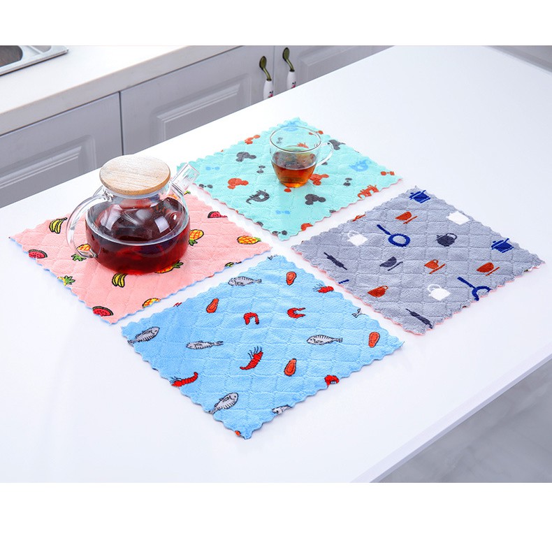 Set 10 Khăn Lau Đa Năng Họa Tiết Mẫu Mới 22x22cm - Khăn Lau Bếp Dumi Shop