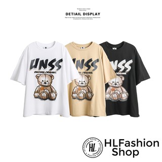Áo thun tay lỡ form rộng gấu UNSS siêu ngầu, áo phông form rộng size HLFashion