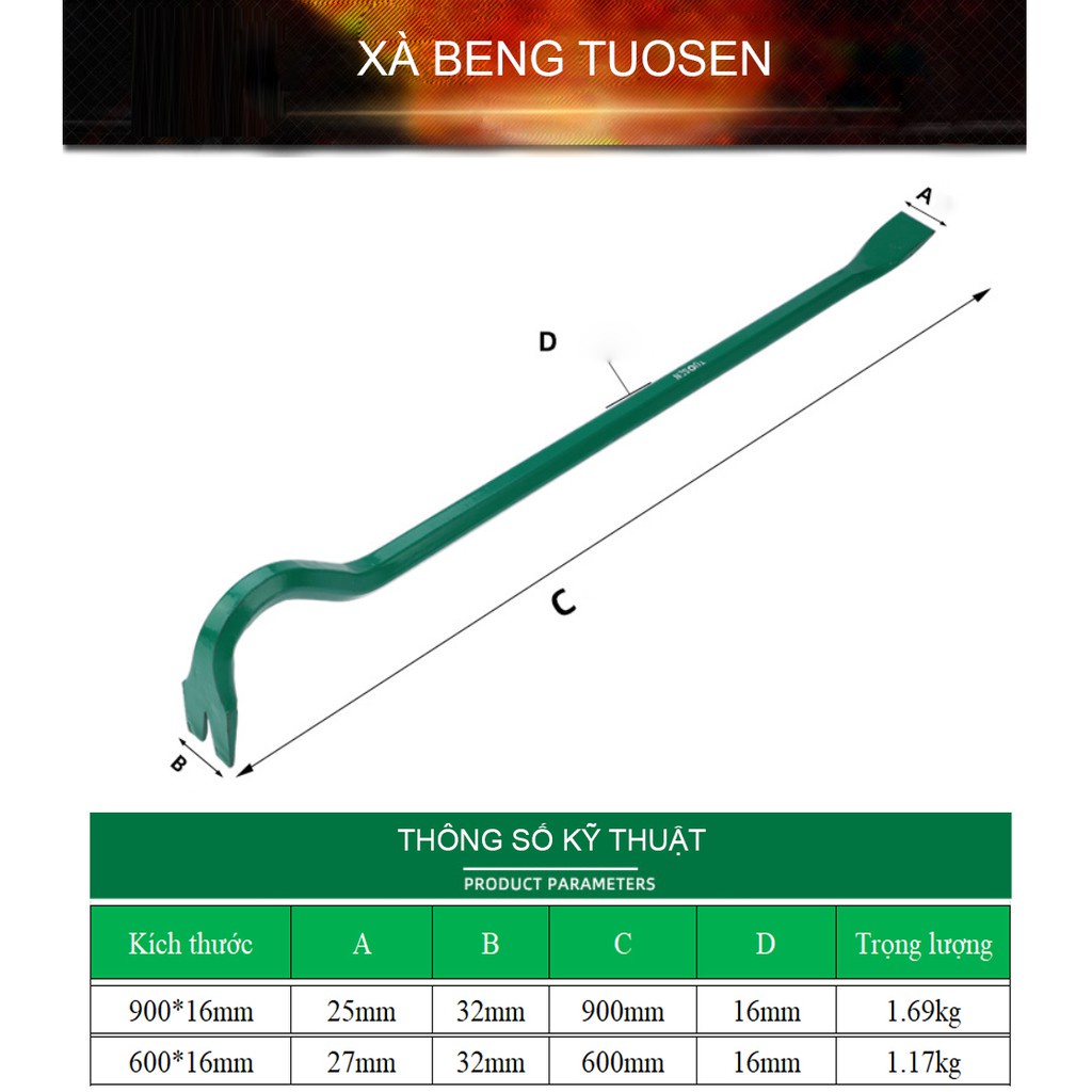 [Ảnh thật/Video -⚡️FREESHIP⚡️] Xà beng 2 đầu TUOSEN (Đầu móng vuốt và đầu dẹt) - KT: 600mm và 900mm