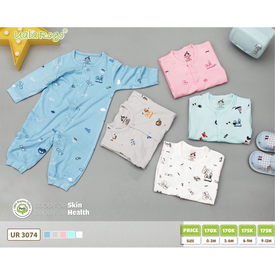 Body dài tay UalaRogo vải petit mềm mịn, cài trước tiện lợi UR3074