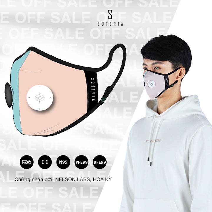 Khẩu trang tiêu chuẩn Quốc Tế SOTERIA Blue Pink ST205 - Bộ lọc N95 BFE PFE 99 lọc đến 99% bụi mịn 0.1 micro- Size S,M,L