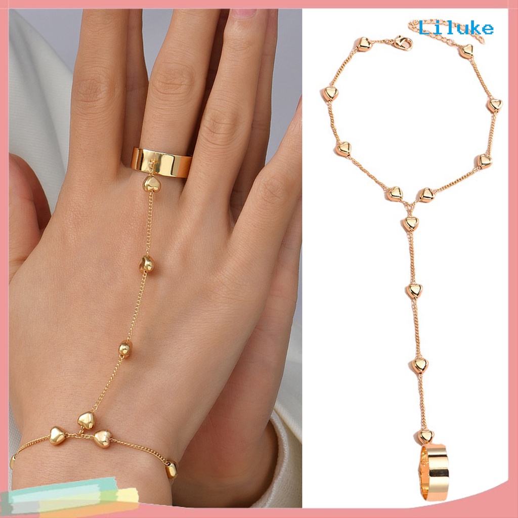 Bộ Nhẫn + Vòng Đeo Tay + Nhẫn + Đôi Khuyên Tai Hình Trái Tim Bằng Hợp Kim Màu Trơn Đơn Giản Thời