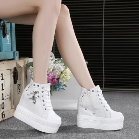 Kaisut wanita Giày Cao Gót 12cm Đế Xuồng Có Khóa Kéo Cho Nữ