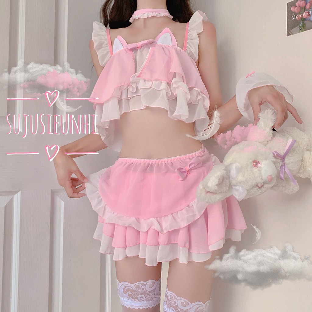 (2 màu) Bộ đồ ngủ cosplay mèo sexy cute
