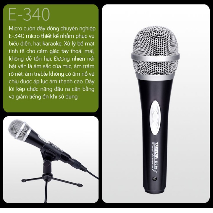 Micro karaoke có dây Takstar E-340 , Âm thanh cực chuẩn , Sản phẩm cao cấp , bảo hành chính hãng 5 năm