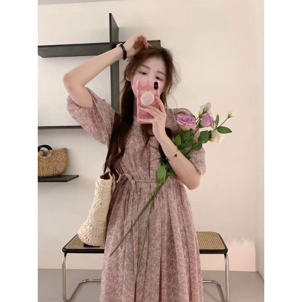 Chân Váy midi Vải Voan Eo Cao In Họa Tiết Hoa Nhí Thời Trang Hàn Quốc
