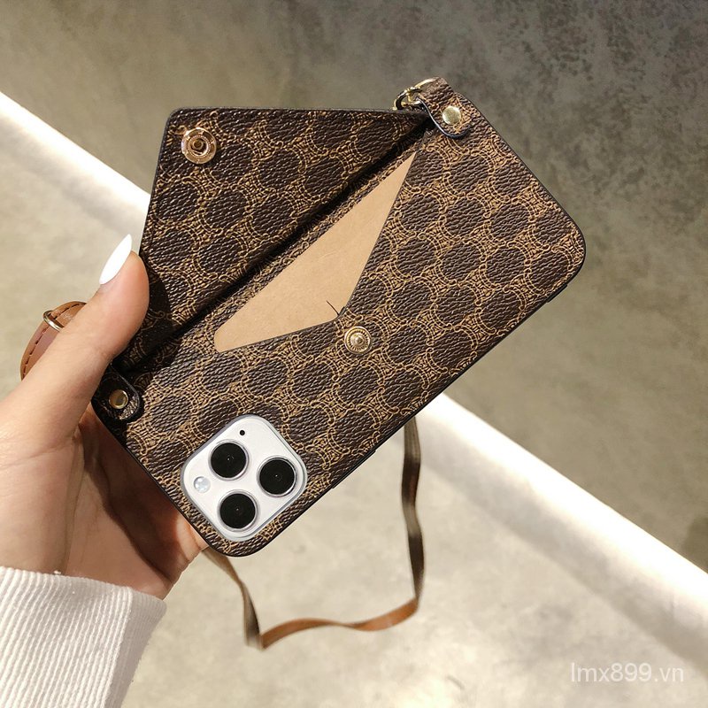 Ốp Điện Thoại Da Kèm Ngăn Đựng Thẻ Và Dây Đeo Cho iphone 14 13 12 11 pro max 15 xs xr xsmax 8 Plus 7