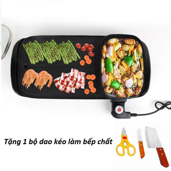 [XẢ HÀNG 3 NGÀY] BẾP LẨU NƯỚNG 2 IN 1 tặng kèm 1 bộ dao kéo làm bếp chất