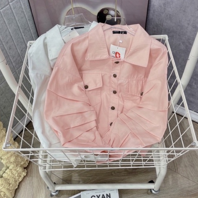 Áo Khoác Kaki Dáng Ngắn Tay Xếp Li Dáng Rộng Áo Bomber Jackets