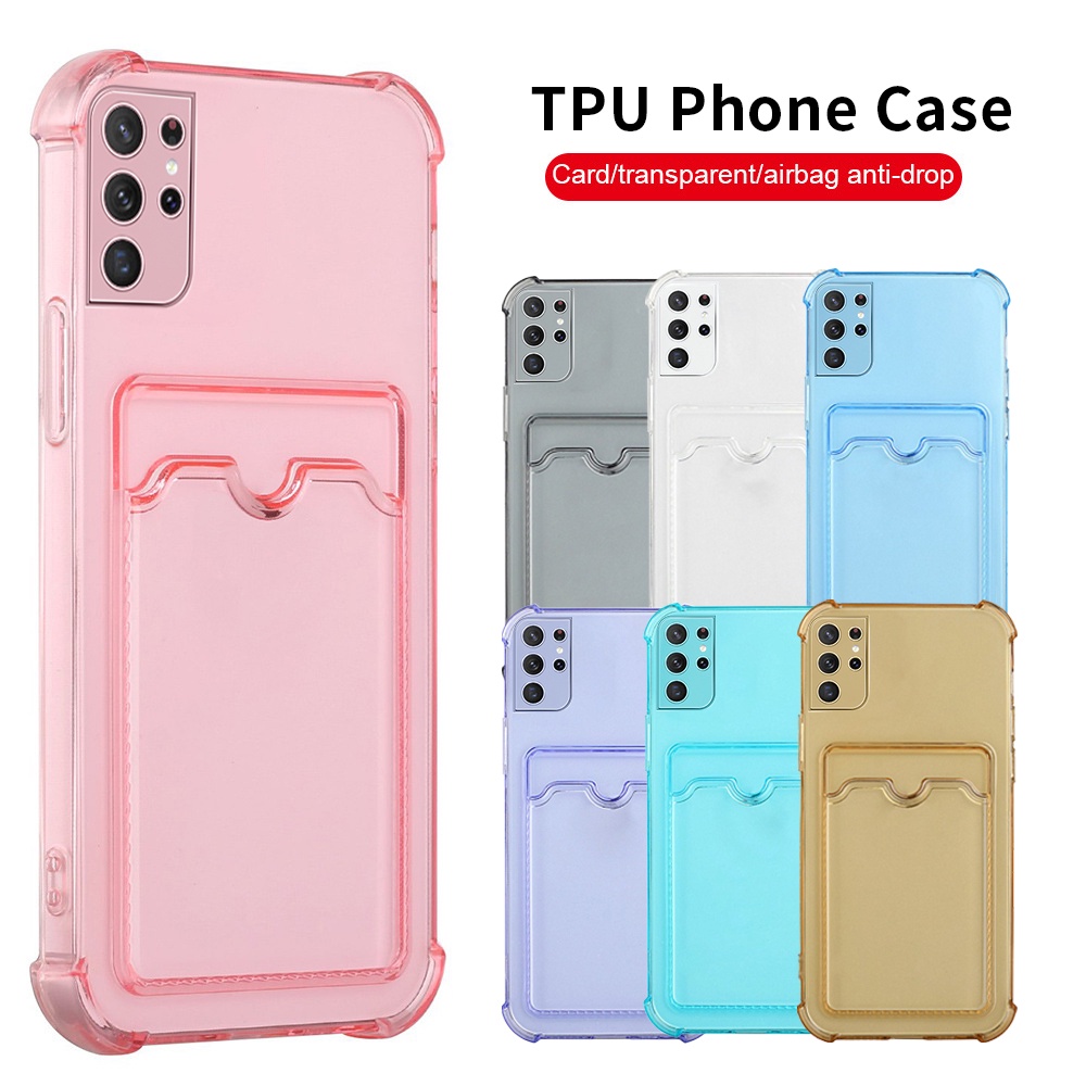 Ốp điện thoại silicon dẻo trong suốt kèm ngăn đựng thẻ cho SAMSUNG GALAXY NOTE20 NOTE 20 ULTRA NOTE10+ NOTE 10 S10 PLUS S10+ S10E