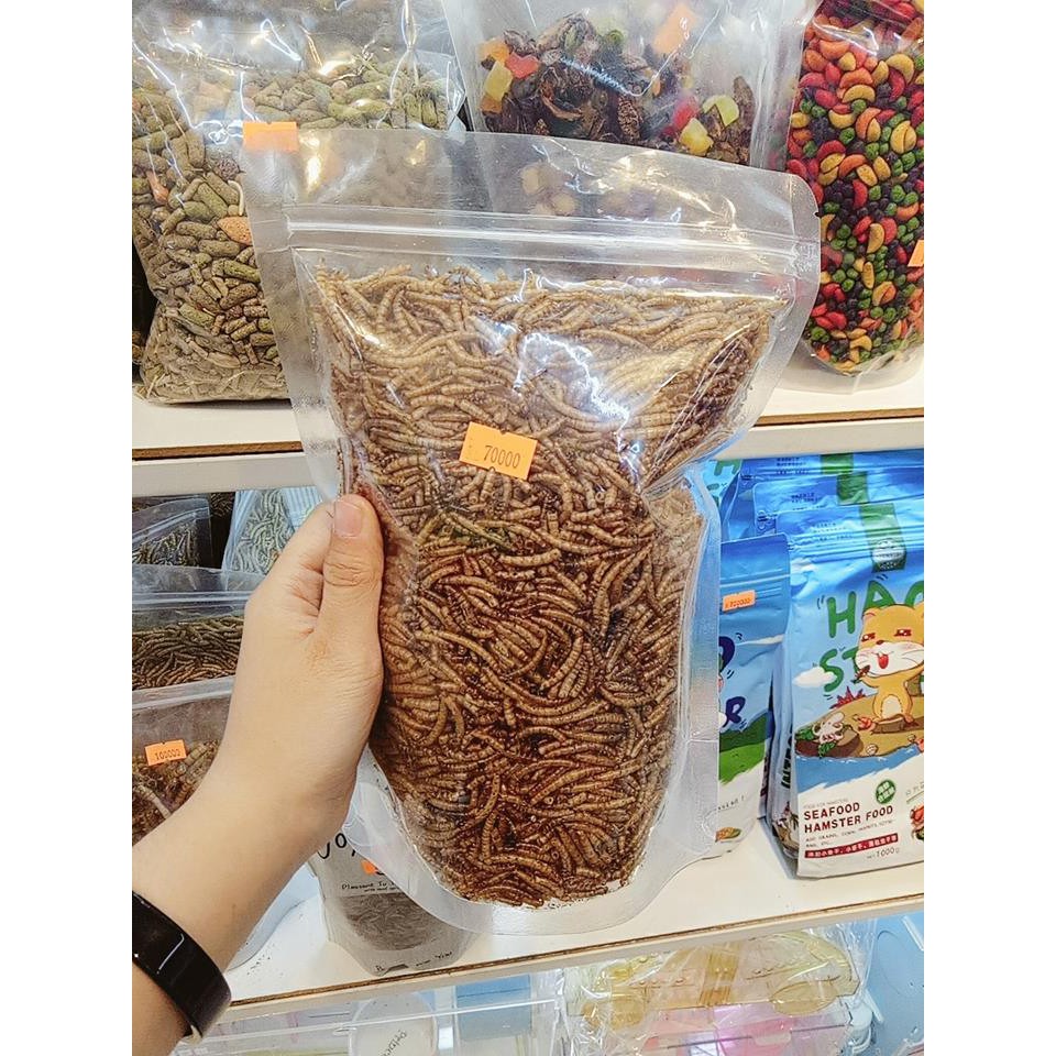 sâu super worm sấy khô size trung gần 200gr dành cho hamster/sóc/nhím